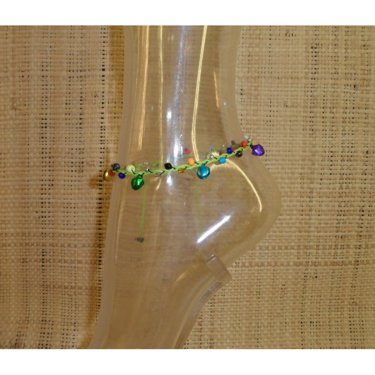 Bracelet de cheville vert grelots et perles color