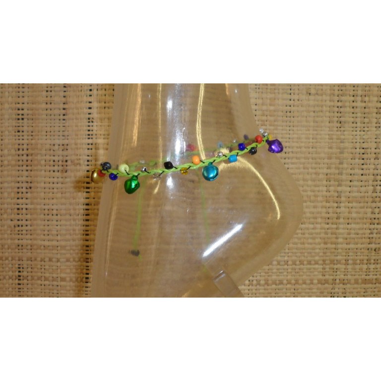 Bracelet de cheville vert grelots et perles color