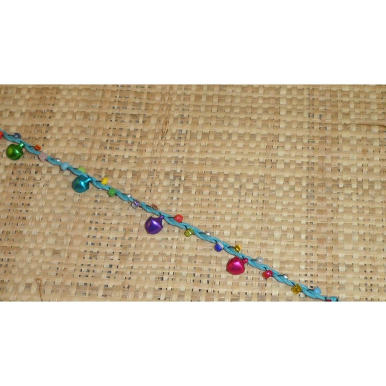Bracelet de cheville bleu grelots et perles color