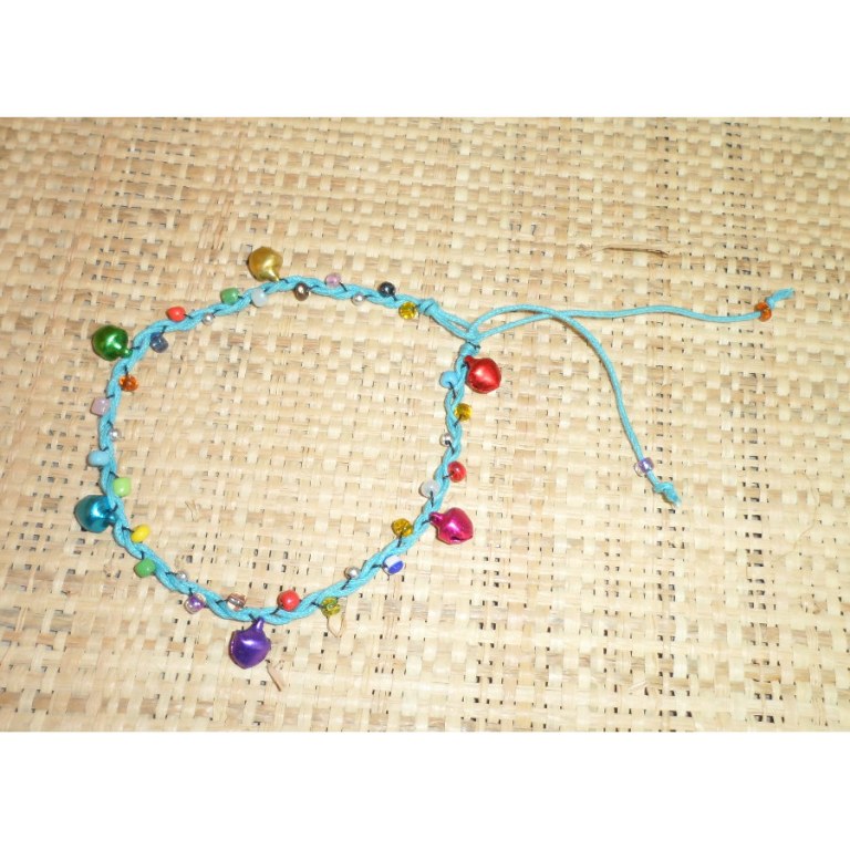 Bracelet de cheville bleu grelots et perles color