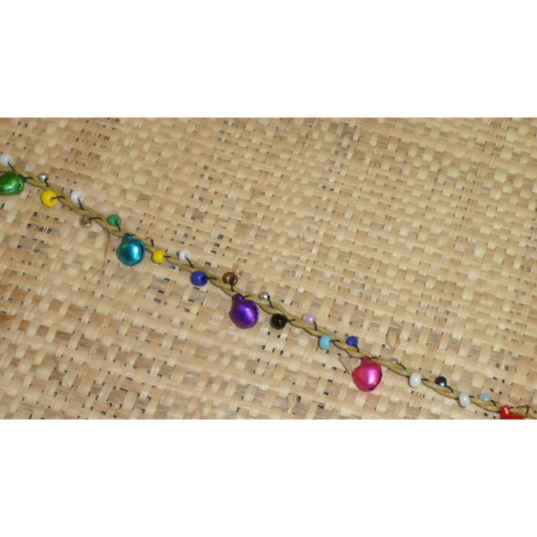 Bracelet de cheville kaki grelots et perles color