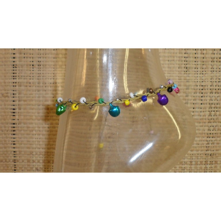 Bracelet de cheville kaki grelots et perles color