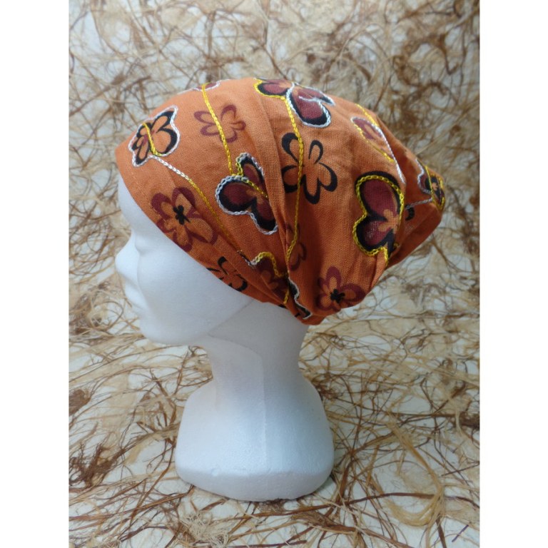 Bandeau/fichu orange semis de fleurs