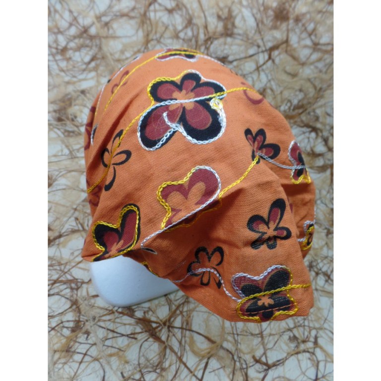 Bandeau/fichu orange semis de fleurs