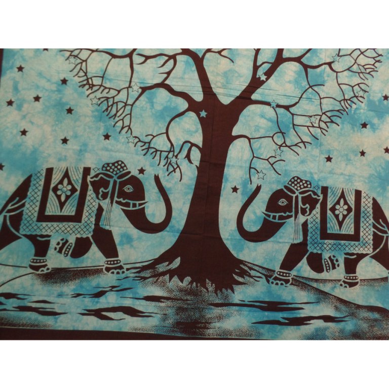Tenture maxi bleue arbre de vie love 2 éléphants 