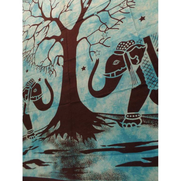 Tenture maxi bleue arbre de vie love 2 éléphants 