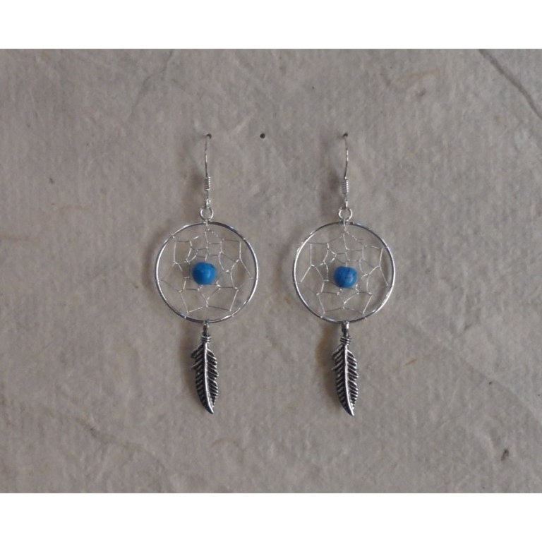 Boucles d'oreilles attrapes rêves 17 perle bleue