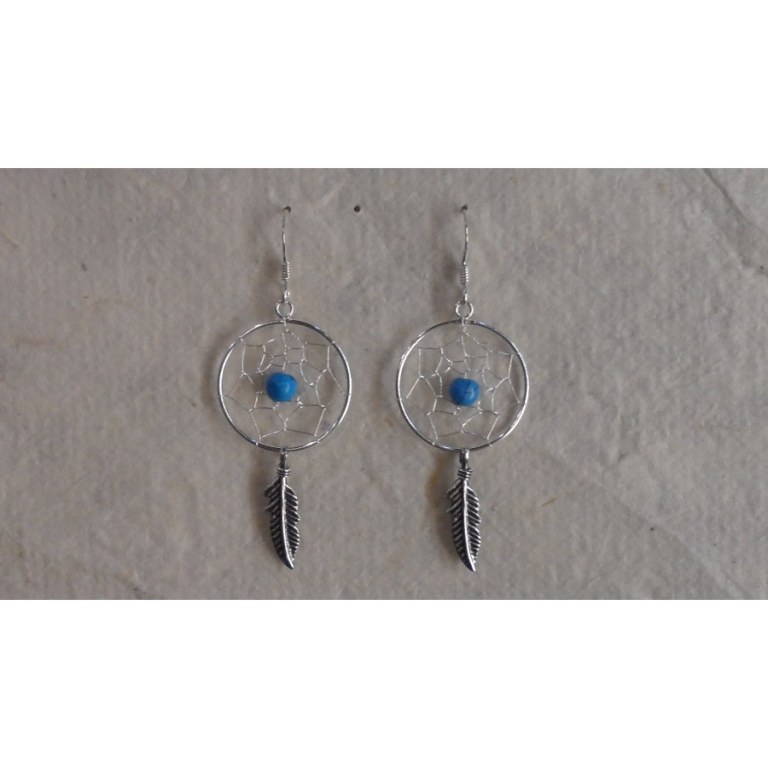 Boucles d'oreilles attrapes rêves 17 perle bleue