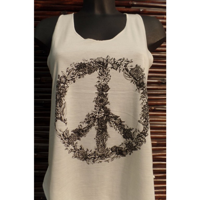 Débardeur peace and love power flower noir/blanc