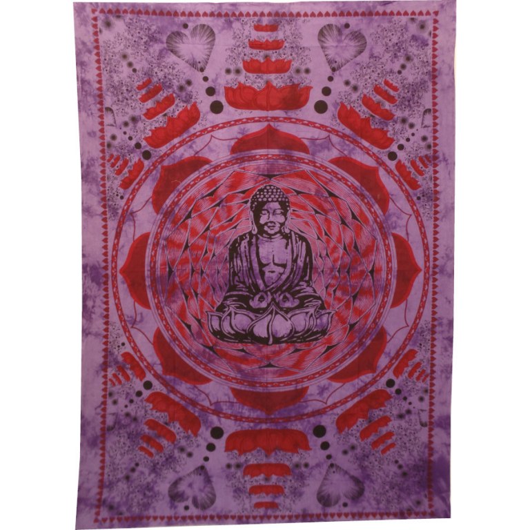 Tenture rouge/mauve Bouddha lotus