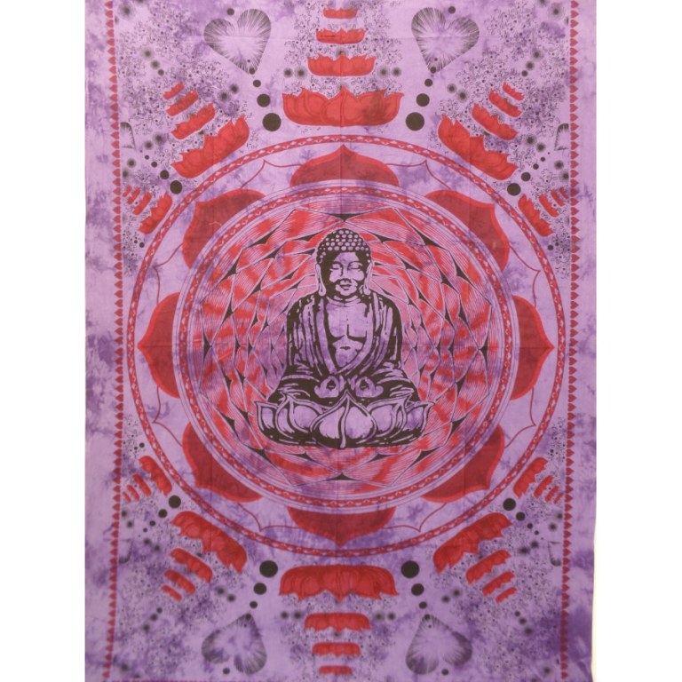 Tenture rouge/mauve Bouddha lotus