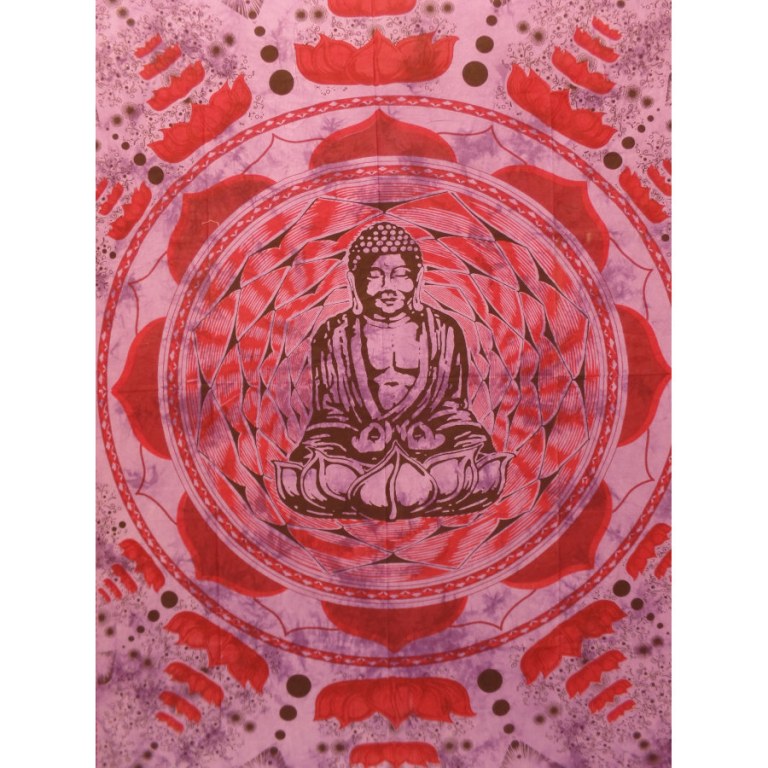 Tenture rouge/mauve Bouddha lotus