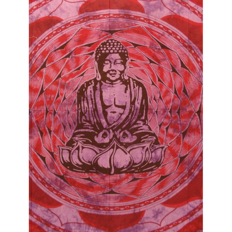 Tenture rouge/mauve Bouddha lotus