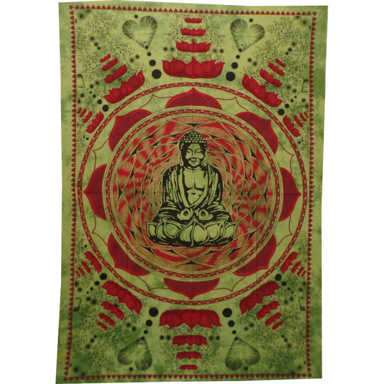 Tenture vert/bordeaux Bouddha lotus