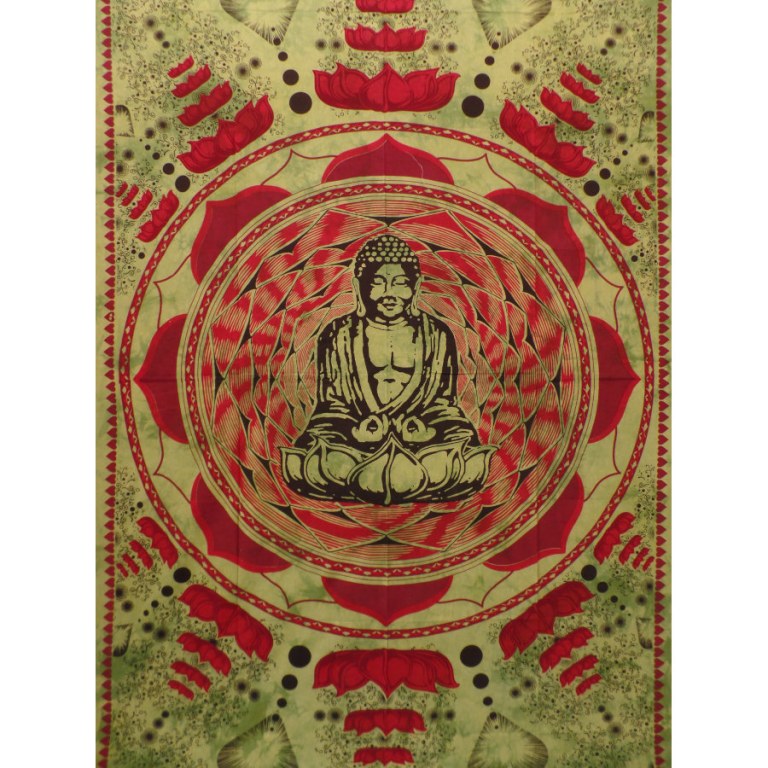 Tenture vert/bordeaux Bouddha lotus