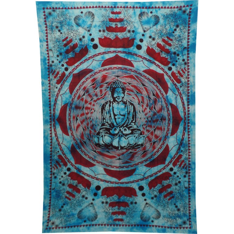 Tenture bleu/bordeaux Bouddha lotus