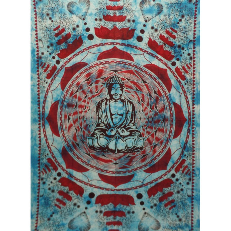 Tenture bleu/bordeaux Bouddha lotus