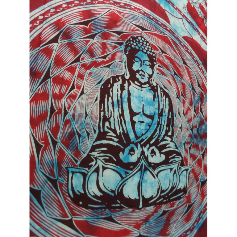 Tenture bleu/bordeaux Bouddha lotus