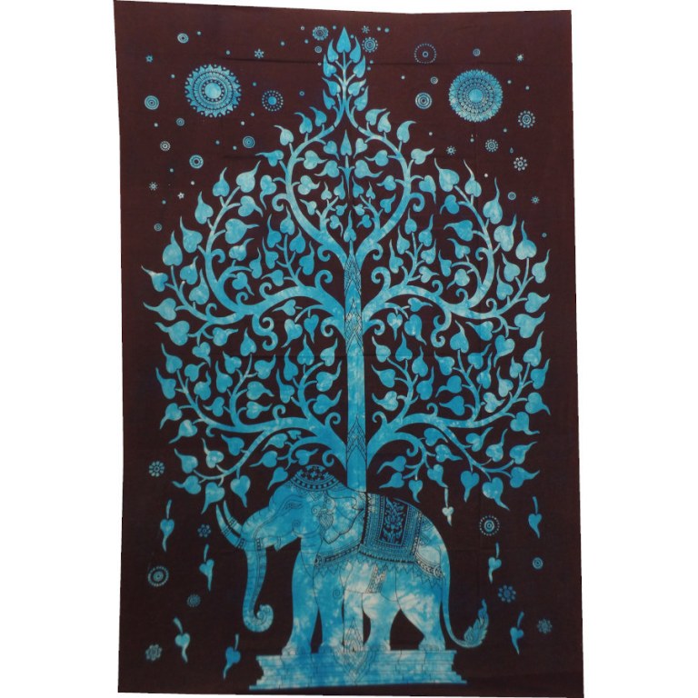 Tenture arbre de vie et éléphant bleu vif