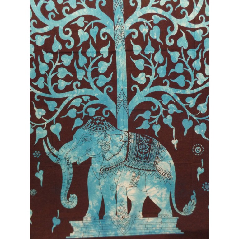 Tenture arbre de vie et éléphant bleu vif