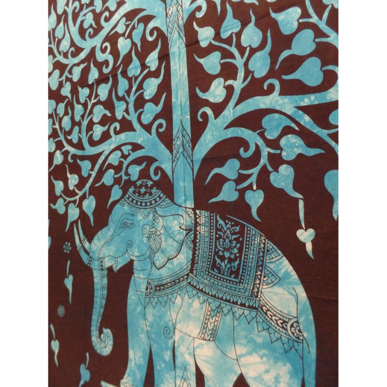 Tenture arbre de vie et éléphant bleu vif