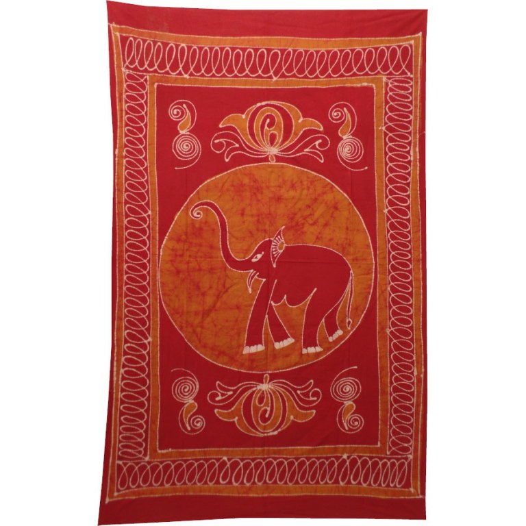 Tenture batik éléphant rouge