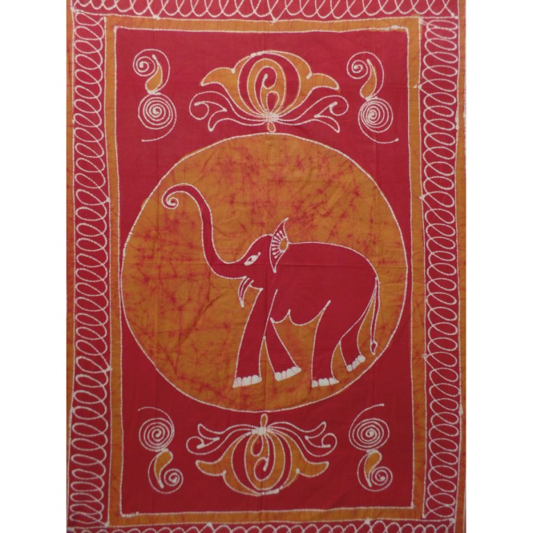 Tenture batik éléphant rouge