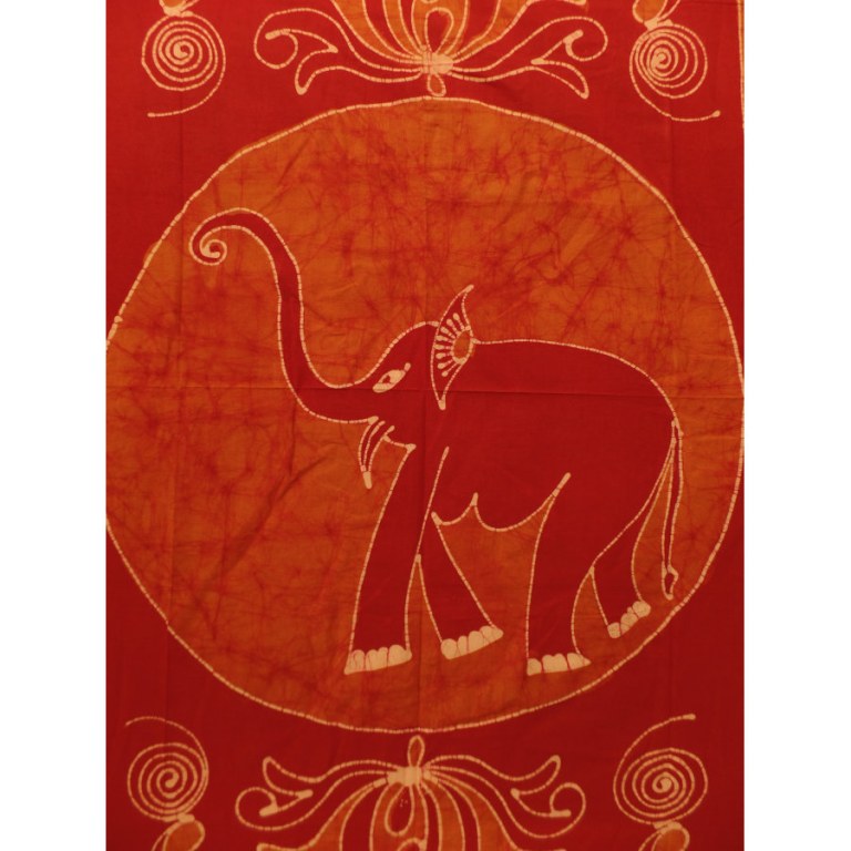 Tenture batik éléphant rouge