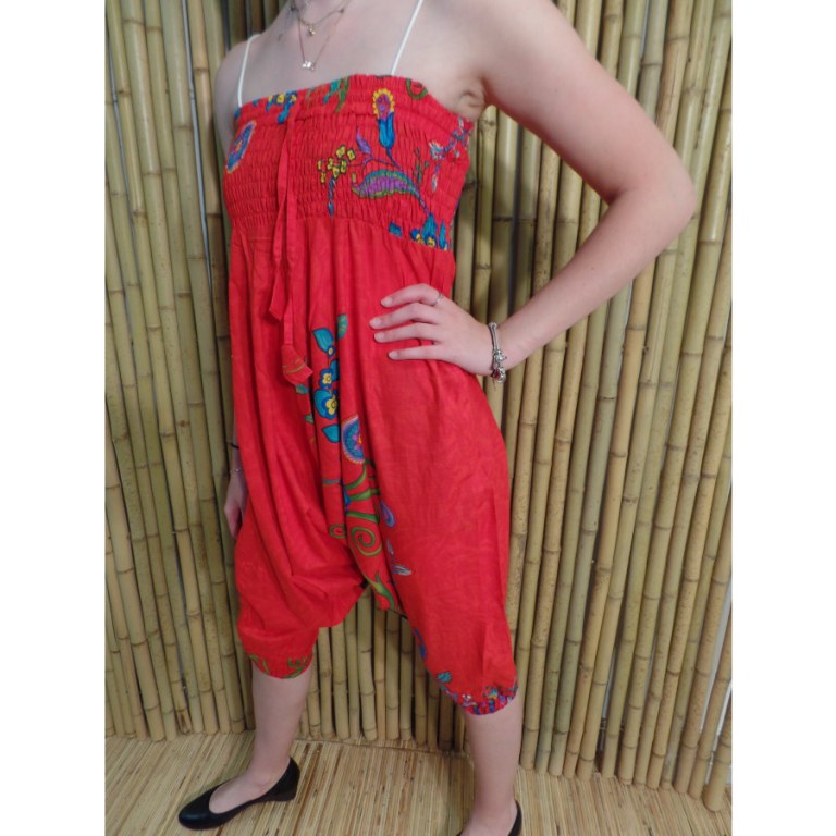 Sarouel/bustier floral pomme rouge