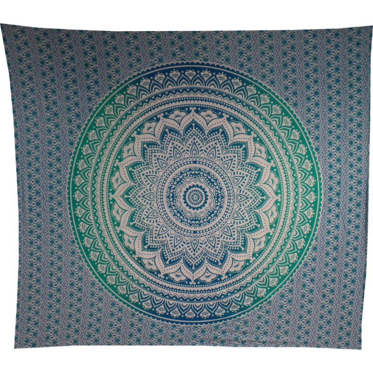 Tenture maxi blanche lotus bleu/vert