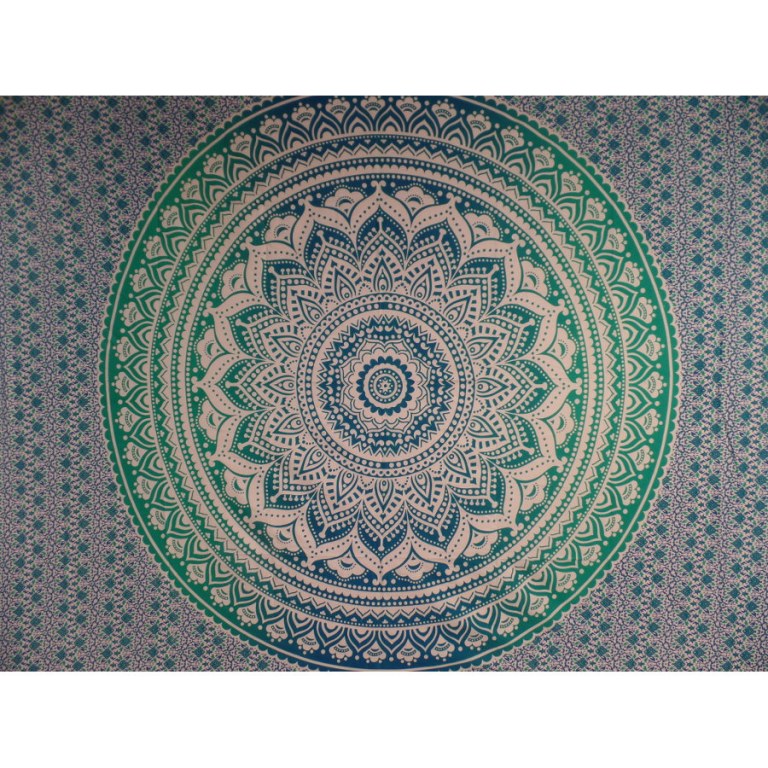 Tenture maxi blanche lotus bleu/vert