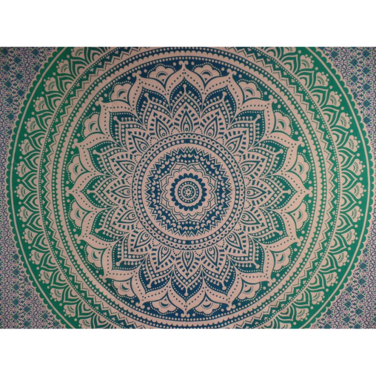 Tenture maxi blanche lotus bleu/vert