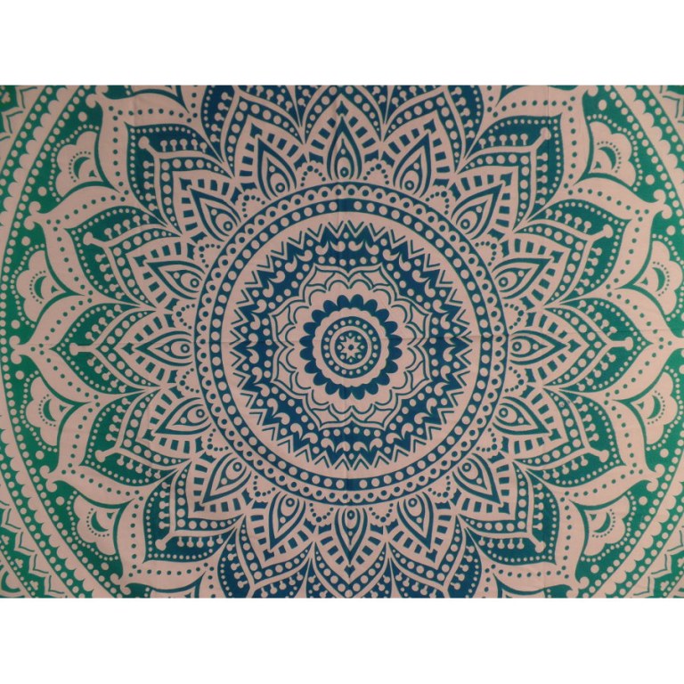 Tenture maxi blanche lotus bleu/vert