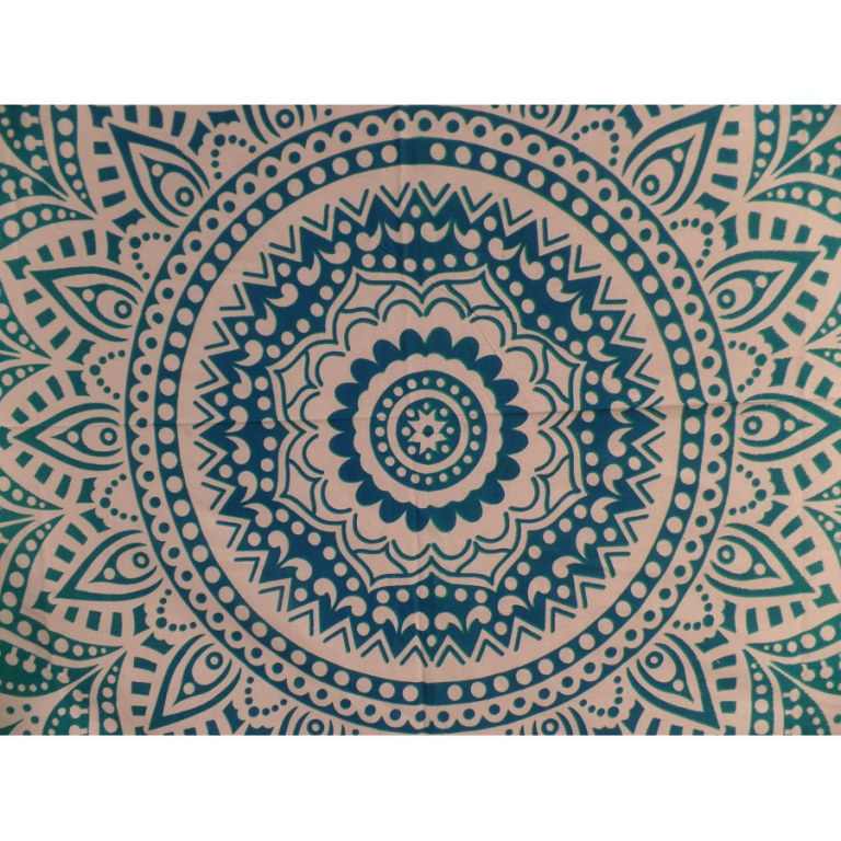 Tenture maxi blanche lotus bleu/vert