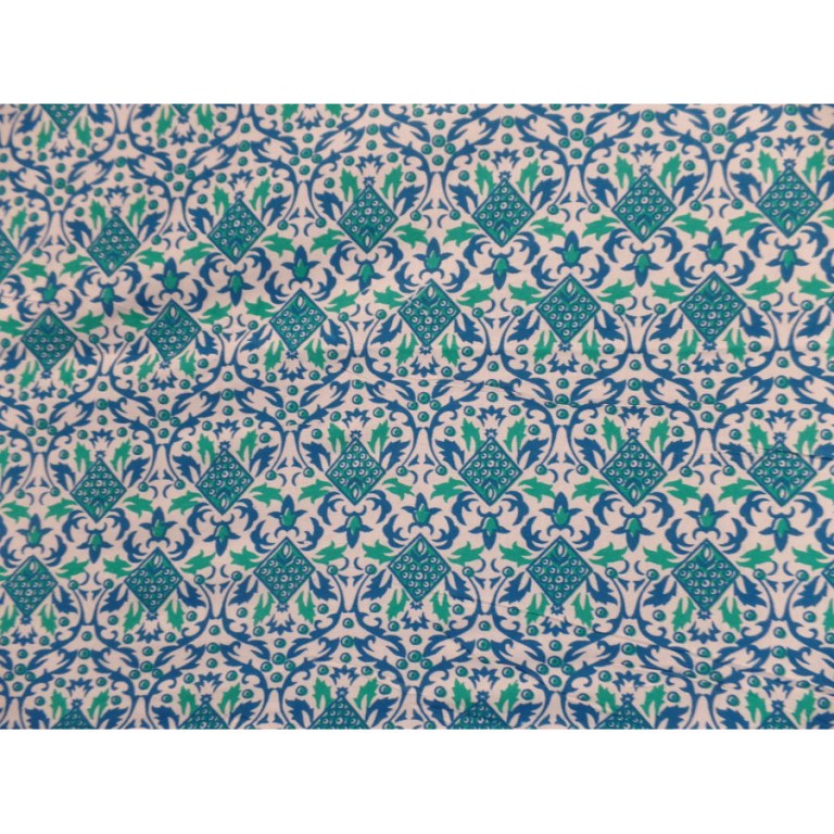 Tenture maxi blanche lotus bleu/vert