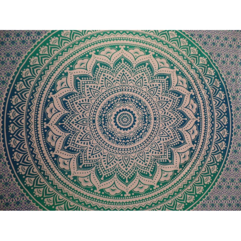 Tenture maxi blanche lotus bleu/vert