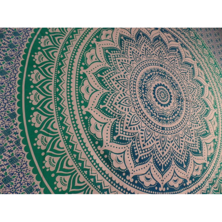 Tenture maxi blanche lotus bleu/vert