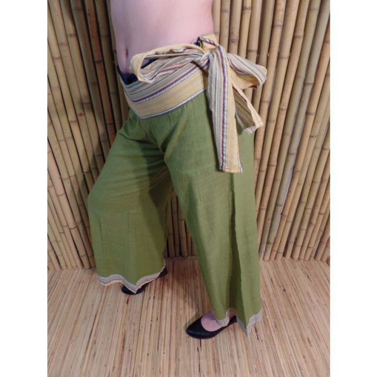 Pantalon Kaski vert ceinture claire