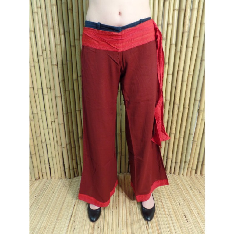 Pantalon Kaski bordeaux ceinture rouge