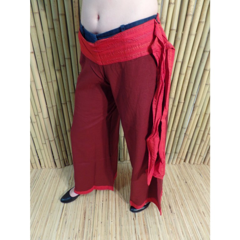 Pantalon Kaski bordeaux ceinture rouge