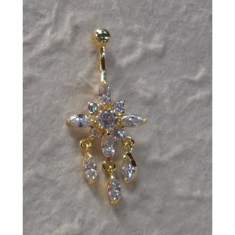 Piercing nombril edelweiss plaqué or & strass