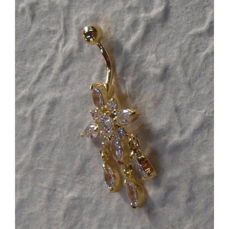Piercing nombril edelweiss plaqué or & strass