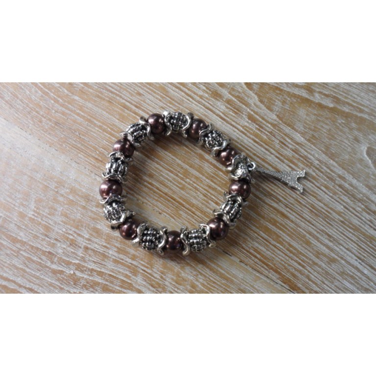 Bracelet perles marron tour Eiffel