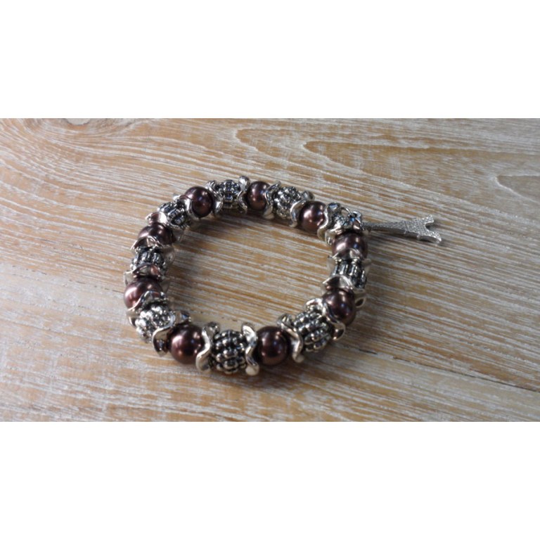 Bracelet perles marron tour Eiffel