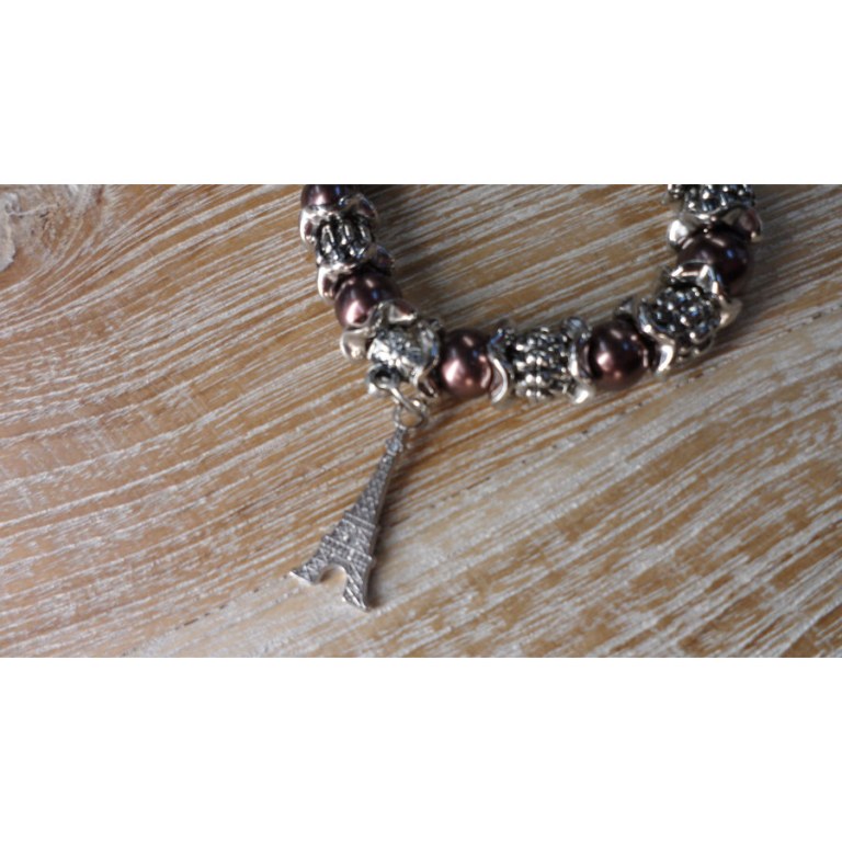 Bracelet perles marron tour Eiffel