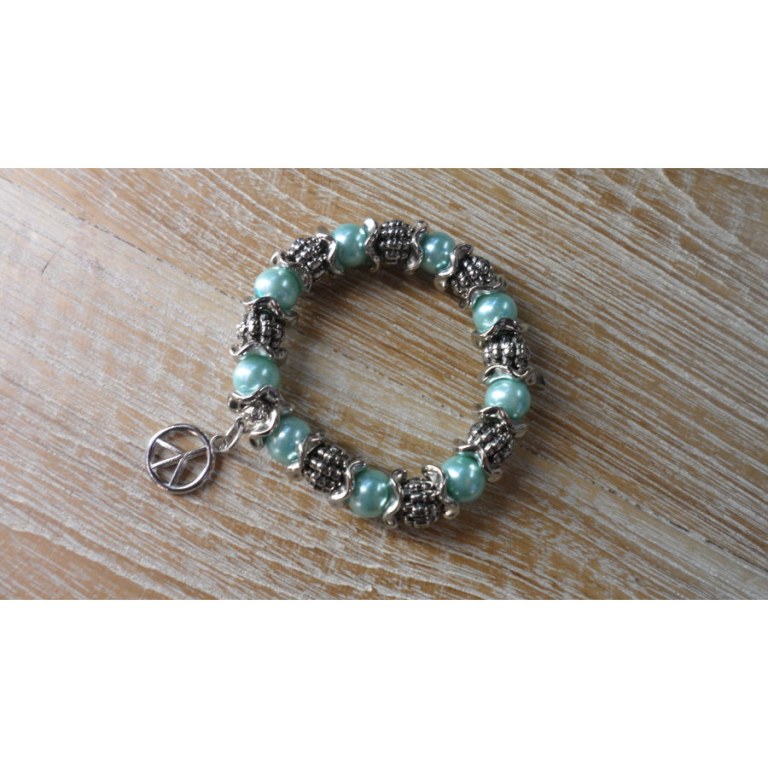 Bracelet peace & love perles vert pâle