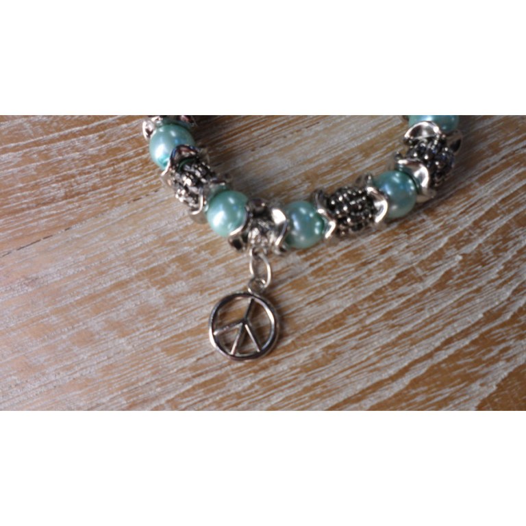 Bracelet peace & love perles vert pâle