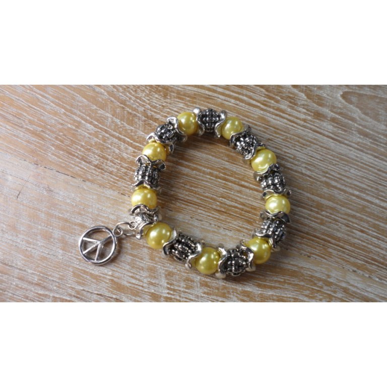 Bracelet peace & love perles jaunes