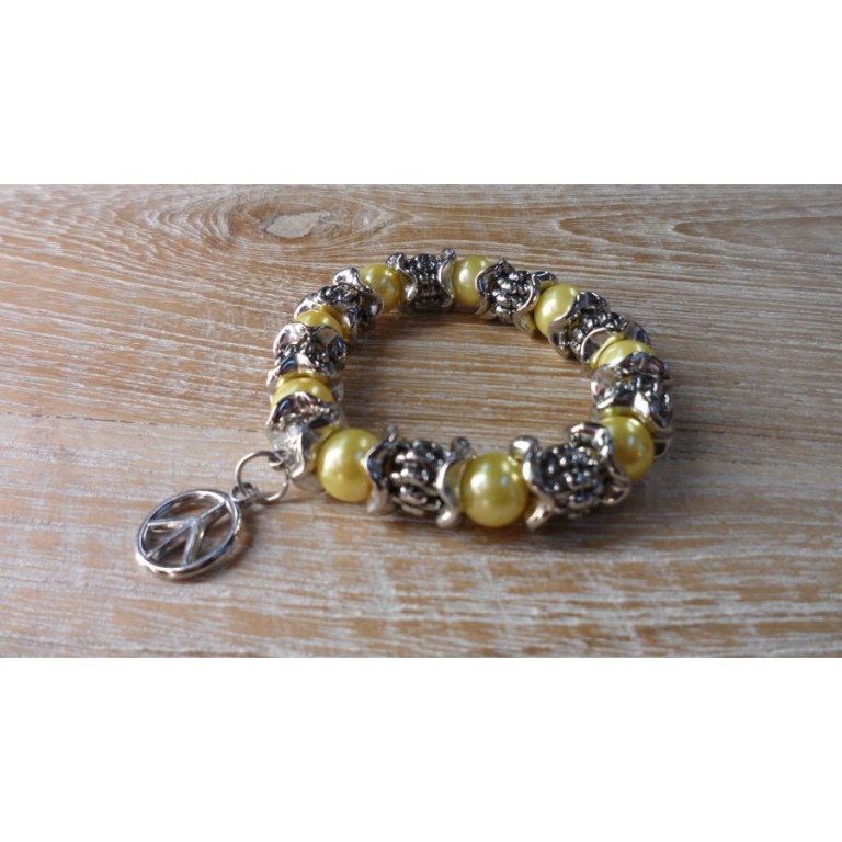 Bracelet peace & love perles jaunes