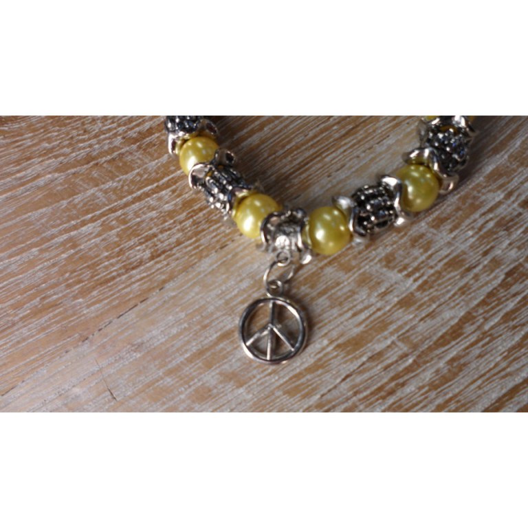 Bracelet peace & love perles jaunes